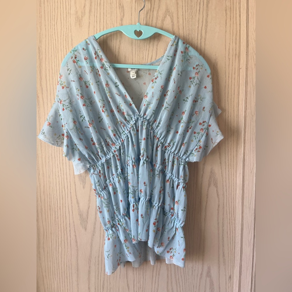 River Island Floral Blue Mesh Top